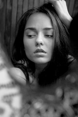 Portrait photos of the girl.Sad girl.Nice lips.Black white photo