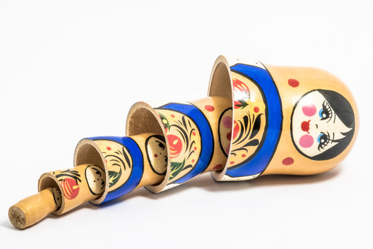 Matryoshka family. Russian doll on a White background. Matrioska art.