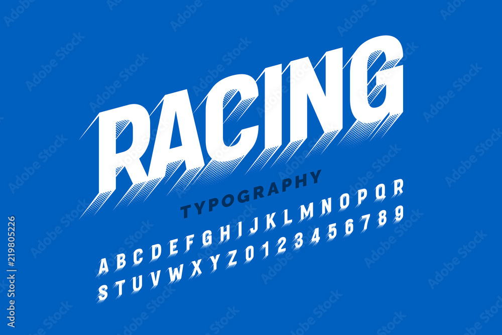Fototapete motion effect font design, speedy style alphabet letters and numbers