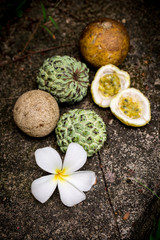 Still life with useful exotic fruits