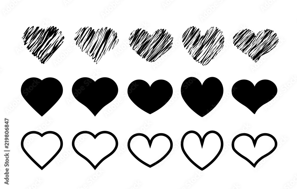 Poster design heart shapes icons set. simple illustration of 15 heart love day valentine vector icons for w