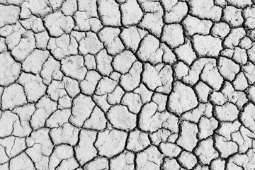 Black and white image of crack soil texture background