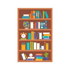 wooden book shelf, flat design