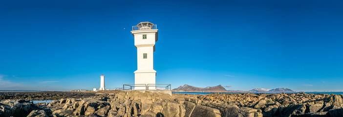 Panorama of old lighthouse at Akranes, Iceland © jeafish