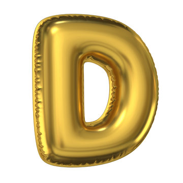 Golden balloon font 3d rendering, letter D