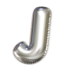 Silver balloon font 3d rendering, letter J