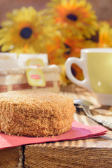 breakfast with cup of tee and cakes