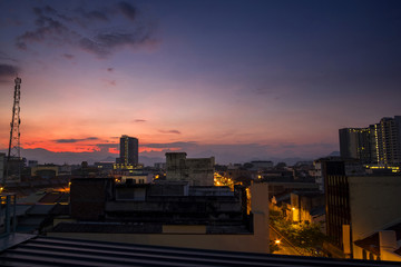 Aerial View of Ipoh City,Malaysia during Sunset.Soft Focus,Blur due to Long Exposure.