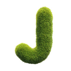 Grass font 3d rendering letter J