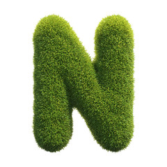 Grass font 3d rendering letter N
