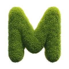 Grass font 3d rendering letter M