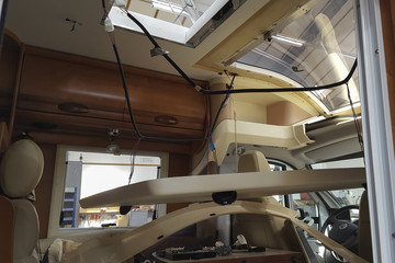 Disassembled ceiling of camper van