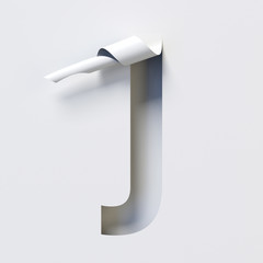 Cut out curled paper font 3d rendering letter J