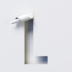 Cut out curled paper font 3d rendering letter L