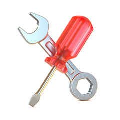 Screwdriver and wrench crossed, tools 3d icon, 3d rendering