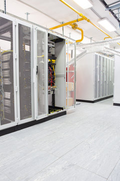 Network server room with computers for digital tv ip communications and internet