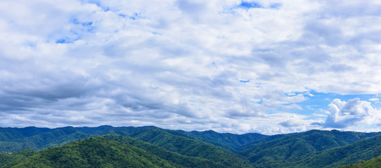 Wide panoramic view of the Mountains National Park, Thailand.