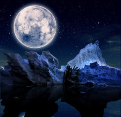 Naklejka na ściany i meble landscape with starry night and a full moon