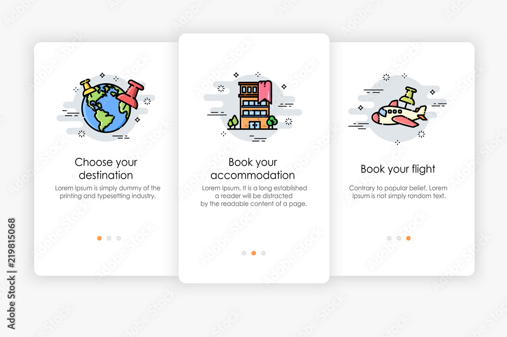Wall mural onboarding screens design in travel concept. modern and simplified vector illustration, template for