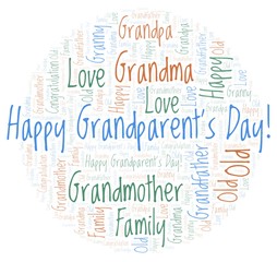 Obraz premium Happy Grandparent's Day in a circle shape word cloud.