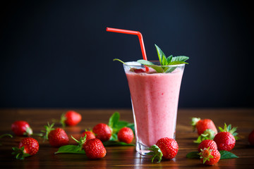 strawberry fresh sweet smoothies in a glass