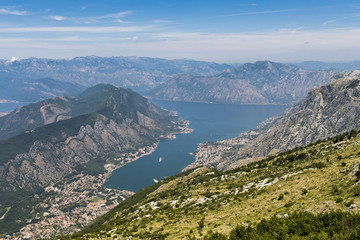 Fototapeta na wymiar Kotor Bay is a bay of from the Adriatic sea in southwestern Montenegro. The main town seen in the photo is Kotor which is one of the UNESCO’s World Heritage Sites