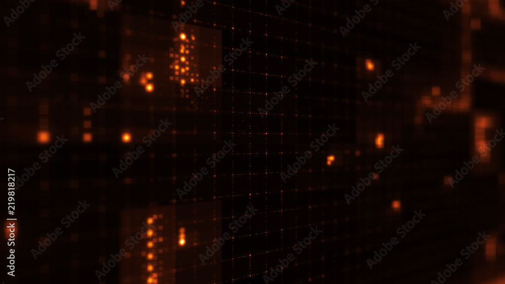 Poster 3d render abstract background with glow dots. straight lines made of dots with random radius. digita