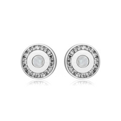 Pair of silver diamond earrings isolated on white