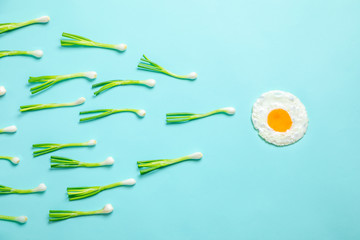 fried egg and scallions, fertilization