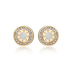 Pair of golden diamond earrings isolated on white