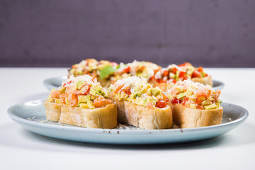 vegetable bruschetta with salmon