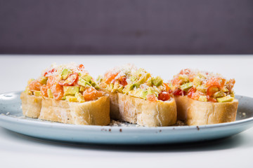 vegetable bruschetta with salmon