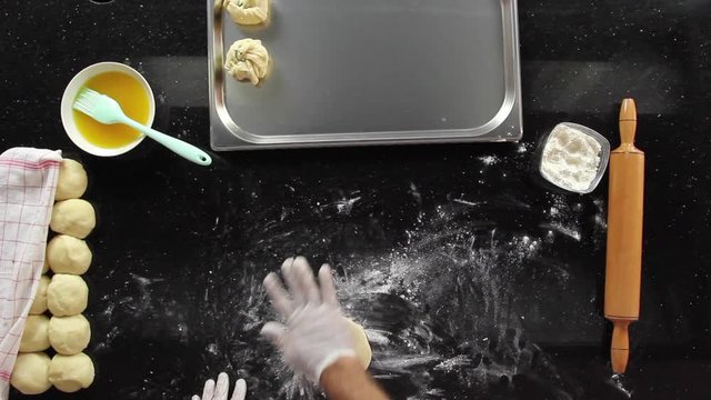making pastries in industrial kitchen
