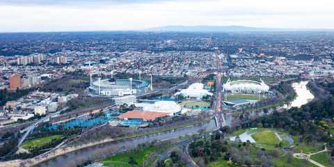 Obraz premium Melbourne Sports Precinct Aerial View at Night