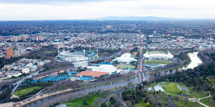 Melbourne Sports Precinct Aerial View at Night