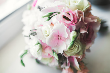 Wonderful luxury wedding bouquet of different flowers