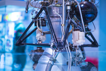 Detail of space rocket engine. Part of the rocket, close-up. Science and technology