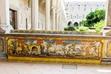 Cercles muraux Monument artistique Décoration particulière du cloître - Monastère de Santa Chiara - Naples