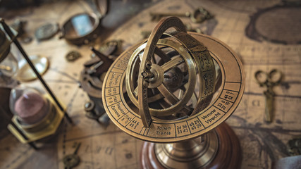 Antique Brass Sundial Compass - obrazy, fototapety, plakaty