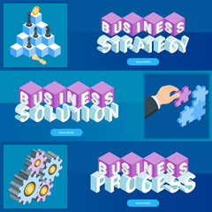 Business banners set. Highly detailed vector illustration of isometric objects