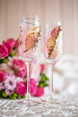 floral composition in the flutes