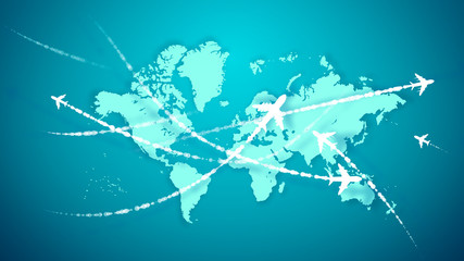 Animation airplanes soaring over the world map