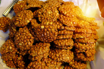 Beans and fried dough pastry with a menu Thailand.