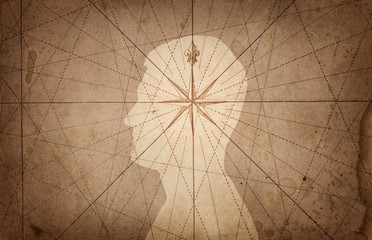 Human head and compass. The concept on the topic of navigation, psychology, morality, etc.