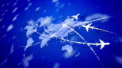 Abstract four airplanes connecting the countries