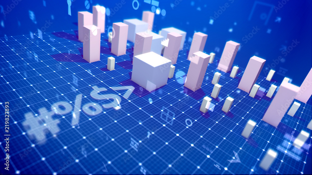 Poster rising rectangular and cubic finance indicators
