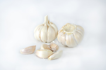 close up multi bulb garlic on white background