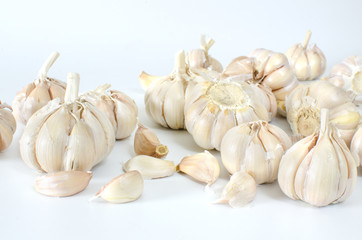 close up multi bulb garlic on white background