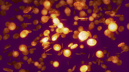 Dollar coins tumble like a golden rain happily