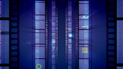 Obraz premium Vintage Film Tape in Violet Backdrop